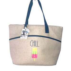 Rae Dunn CHILL Popsicle Canvas Zipper Insulated Tote 2 Pocket Beach Pool Bag NEW
